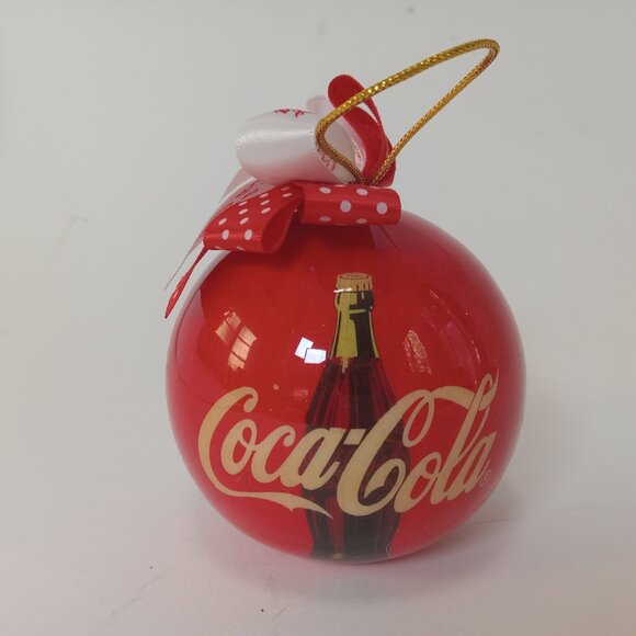 Vintage 1993 Coca Cola Christmas Ball Ornament With Red & White Bows - Picture 2 of 12
